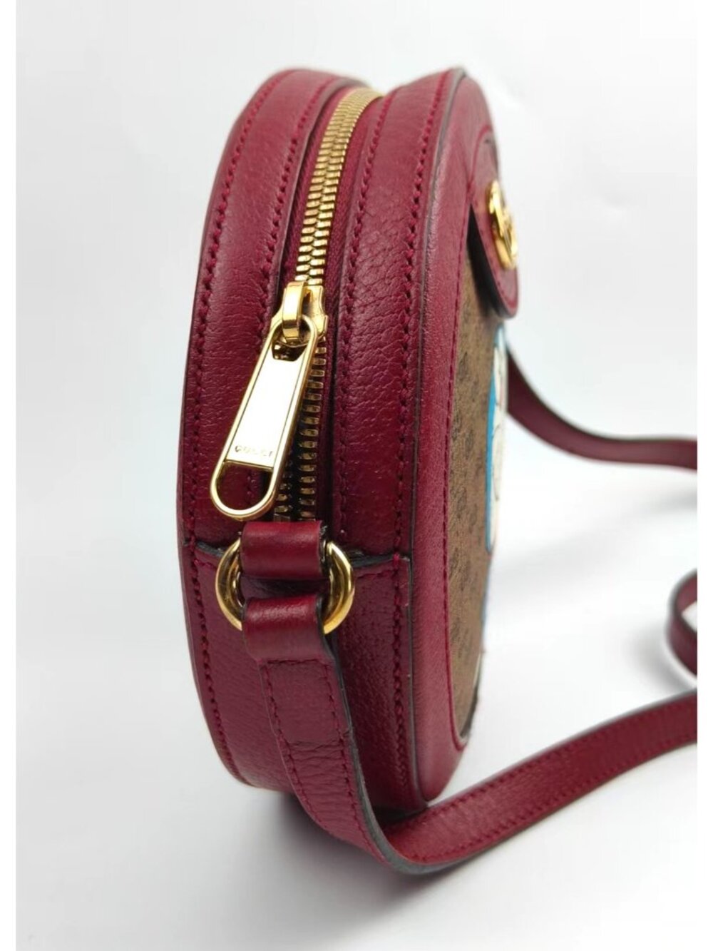Pre-owned Gucci Doraemon X Ophidia Micro GG Supreme Round Crossbody Bag Burgundy - Picture 4 of 16